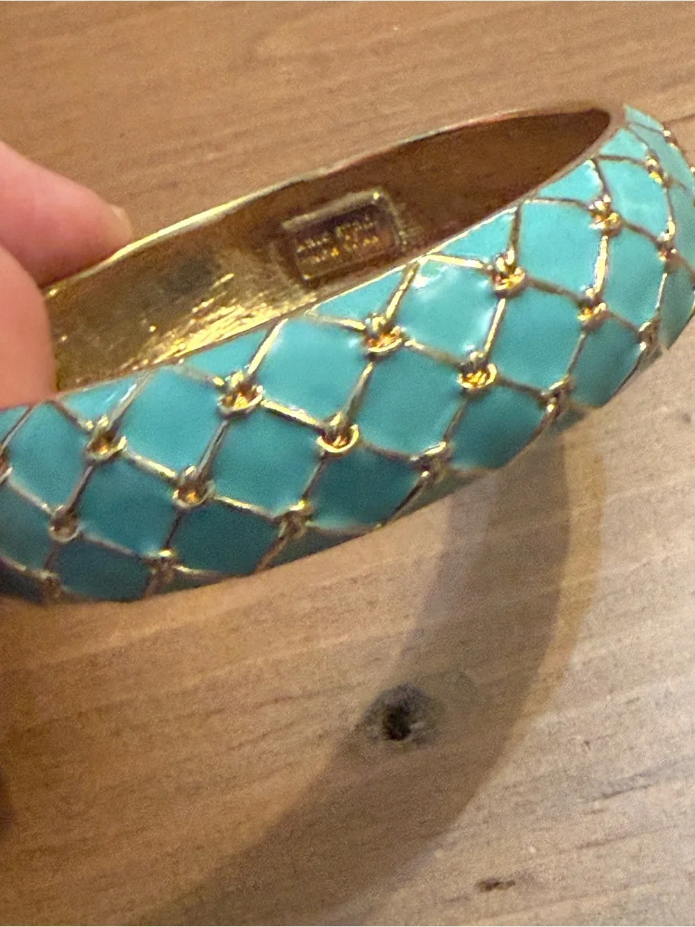 Kate Spade Aqua & Gold Lattice Enamel Bangle Bracelet